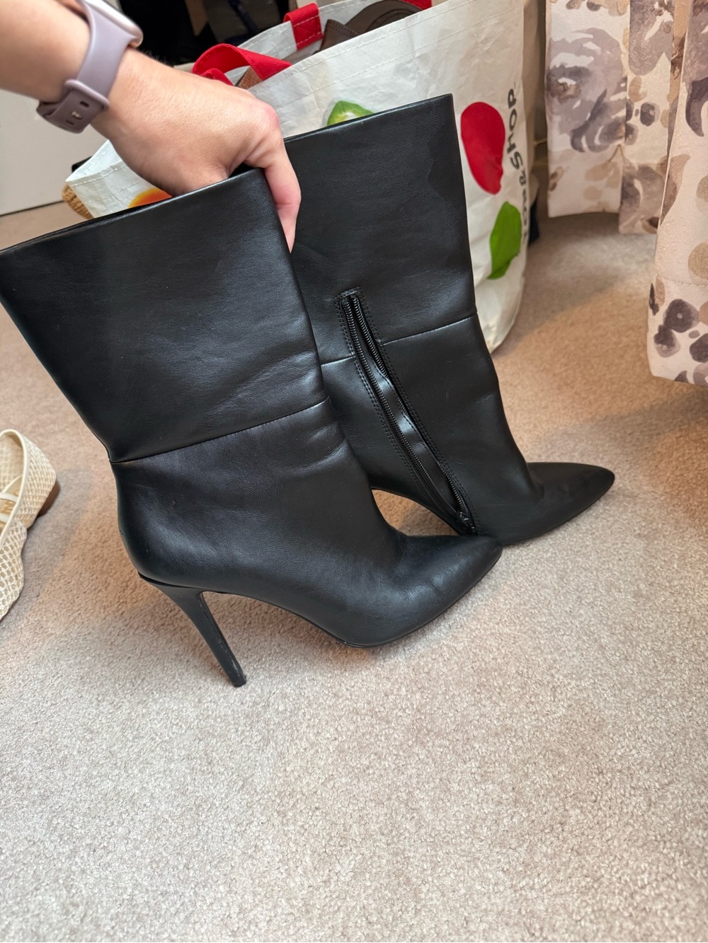 Charles By Charles David Black Pointed-Toe Stiletto Mid-Calf Boots